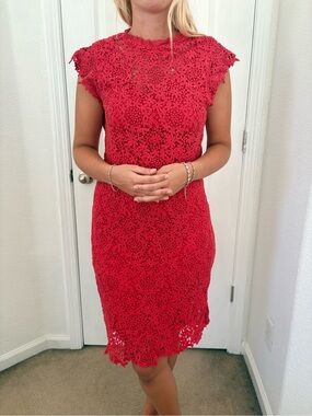Anthropologie Velvet by Graham & Spencer Red Crochet Lace Midi Dress